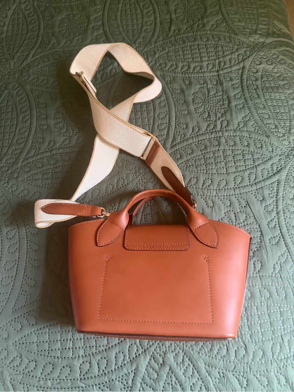 Longchamp Crossbody Leather Bag in Cognac with Cream Strap - Picture 2 of 9